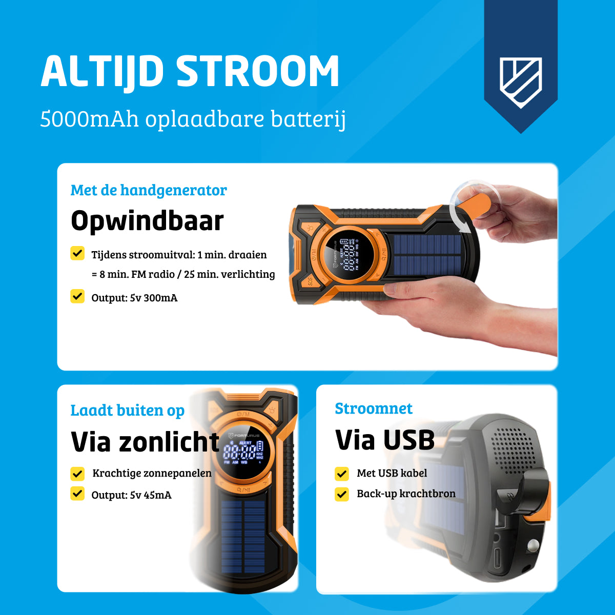 Solar Noodradio opwindbaar