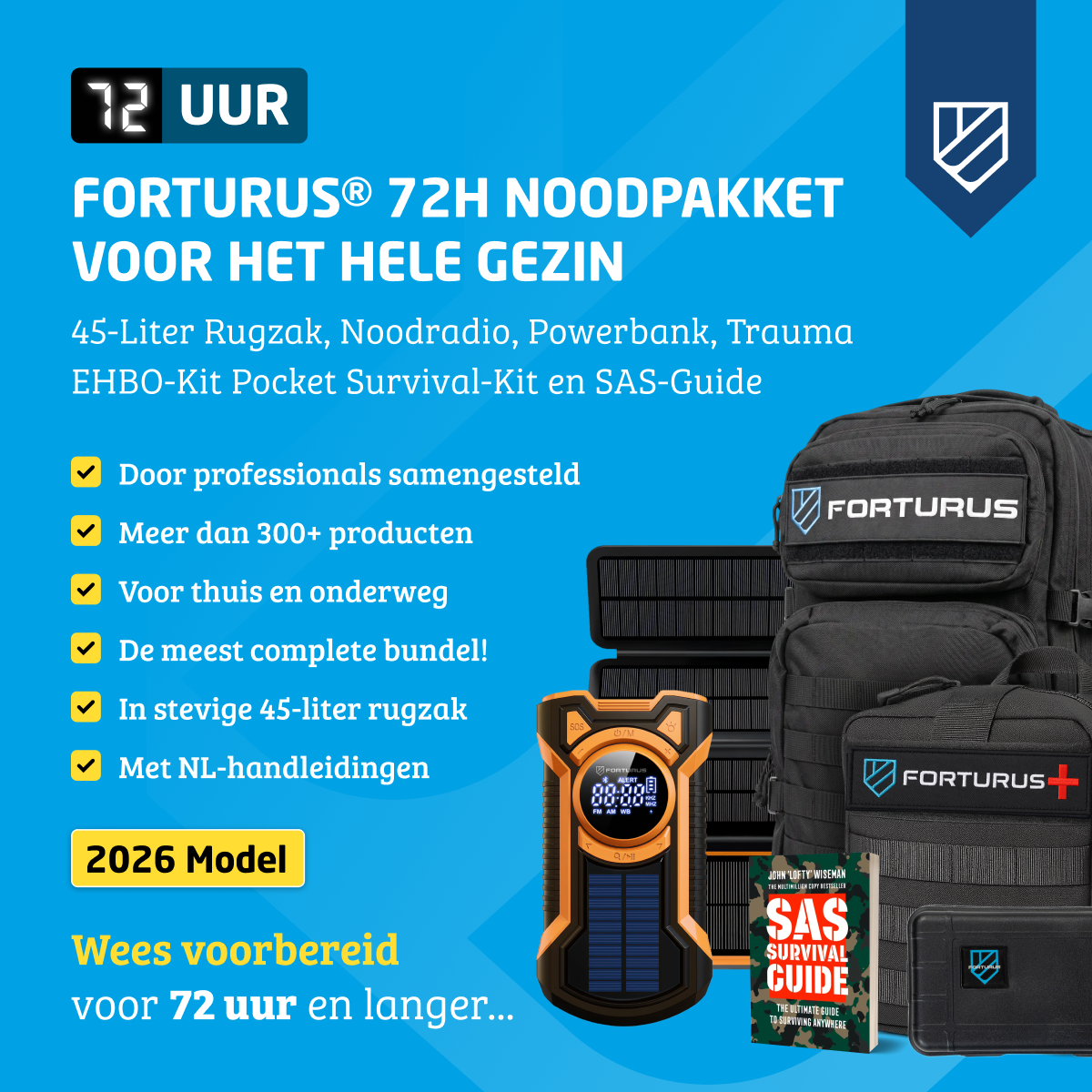 Denk vooruit Noodpakket voor Gezin (in 45 liter rugzak)